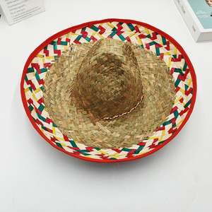 Sombrero de Paja Tejido a Mano Estilo Mexicano Personalizado, Sombrero de Sol de Fibra de Bambú Natural, Accesorios para Fiesta, Carnaval, Fotomatón, Ala Flexible - Product Image 4