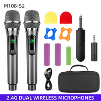 Système de microphones sans fil double M108-S2 2,4 GHz avec étui de transport portable, portée de 80 m, micros rechargeables pour karaoké et soirées