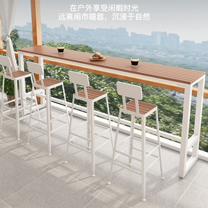 Jxtoutfit-mesa larga impermeable para exteriores, combinación de sillas, patio, balcón familiar, techo, mesa de pierna alta de madera de plástico para ocio - Product Image 3
