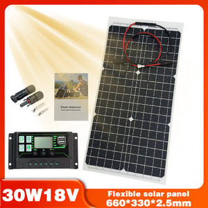Kit de panneaux solaires monocristallins semi-flexibles 30W 18V avec contrôleur et câbles pour utilisation en extérieur - Product Image 5