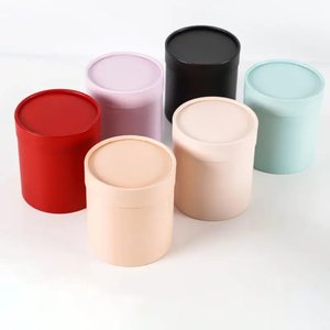 Caja de flores cilíndrica hecha a mano, de cartón rígido color marfil, con cinta para ramos, se aceptan pedidos personalizados. - Product Image 4