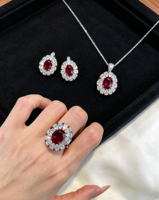 Nouveauté : Ensemble de bijoux en or blanc 18 carats avec rubis et diamants de laboratoire, bague et pendentif, vente en gros et au détail de bijoux fins