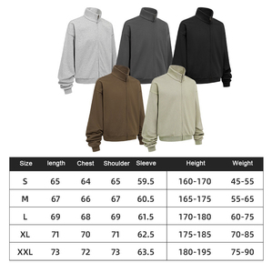 Wholesale Mens Autumn Winter New 410G Stand Collar Zip Cardigan Brushed Warm Streetwear <b>Hoodie</b> Jacket 100% Cotton Solid Custom - Product Image 5