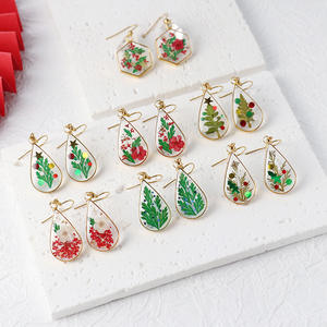 Pendientes clásicos de Navidad resina Aeonium flores reales árbol de Navidad Año Nuevo regalos de joyería creativos - Product Image 1