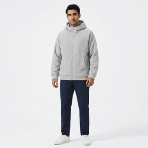 Sudaderas con capucha personalizables para hombre con cremallera de lana de rizo grueso para Otoño Invierno ropa de trabajo de ganchillo sólido opciones de bordado de logotipo - Product Image 1