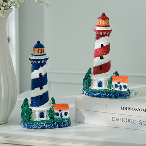 Ornement phare en résine, 2 pièces, style méditerranéen, décoration de bureau, décoration artisanale pour chambre à coucher - Product Image 3