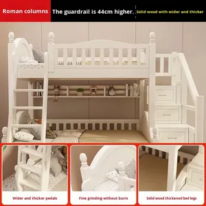 Cama <span class=keywords><strong>litera</strong></span> infantil multifuncional de dos niveles, estilo americano, de madera maciza, doble, alta y baja, origen China, nuevo modelo - Product Image 3