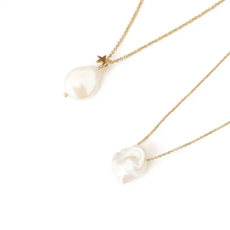 Chain Necklace Custom European Vintage Gold Plated Chain Real Natural Baroque Pearl Pendant Necklace