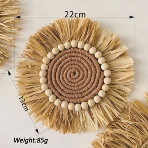 Miroir mural rond en <span class=keywords><strong>paille</strong></span> macramé raphia personnalisé Art déco pour mariage Décoration murale artisanale pour le salon et la chambre à coucher - Product Image 3