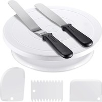 Ensemble de support à gâteau rotatif antidérapant avec spatule à glaçage et racloir lissant pour la décoration de gâteaux d'anniversaire et de mariage