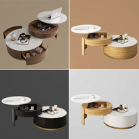 Table basse ronde avec tiroir de rangement, plateau en pierre frittée, structure en bois, ensemble de tables basses pour salon