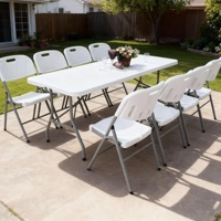 Table pliante en plastique blanc HDPE de 6 pieds pour fête en plein air, vente en gros