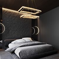 Lustre en cristal LED moderne à intensité variable, design rectangulaire, télécommande, hôtel, appartement, salon, luminaires de plafond