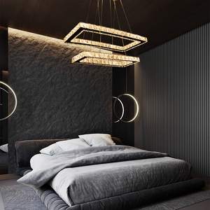 Современная диммируемая атмосферная светодиодная хрустальная люстра с 2 прямоугольными секциями, с пультом ДУ, для отелей, апартаментов, гостиных, потолочные светильники - Product Image 3