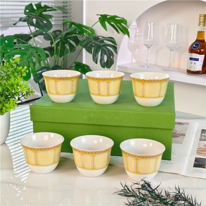 European Style Light Luxury Simple Yellow Bone China 6 Tea <b>Cups</b> Dishwasher Safe with Gift Box for Hotels and Businesses - Product Image 4