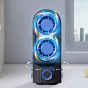 IMYCOO Ventilador de mesa com pedestal recarregável USB Mini Ventilador de torre dupla com refrigeração elétrica rotativa