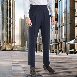 Pantalon Homme Printemps-Automne Grande Taille Décontracté Style Italien Respirant Teint en Fil avec Fermeture Éclair Taille Élastique Sur Mesure Coupe Courte 100% Coton - Product Image 2