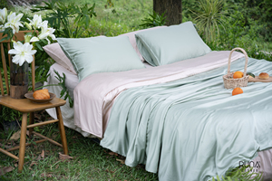 Fabricant de literie OEM ODM, ensemble de literie de luxe en viscose de bambou 4 pièces, crêpe rose naturel, doux et lisse, 300TC 60s, taille personnalisée - Product Image 2