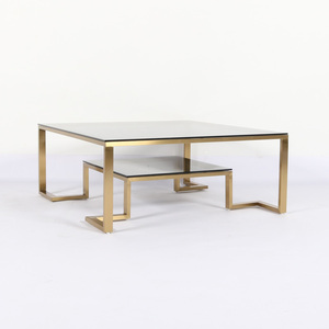 <span class=keywords><strong>Table</strong></span> basse de mariage et d'événements, style nordique moderne, cadre en acier inoxydable carré, plateau en verre double couche - Product Image 6