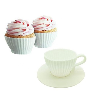 Reusable Eco-Friendly Non-Toxic Silicone Tea Cups Saucers Set Cupcake <b>Mold</b> for Wedding/Birthday <b>Cake</b> Baking (Temperature Range - Product Image 1