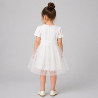 Ensemble T-shirt en coton et jupe en maille à motif cœur pour filles, blanc, tenue d'été deux pièces avec grand nœud, vêtements de boutique pour enfants, vente en gros