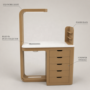Table de manucure de luxe sur mesure, présentoir à vernis à ongles, poste de travail pour salon de manucure, lampe LED, plateau en marbre, tiroirs, bureau à ongles - Product Image 5