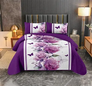 2024 Quilt Bedding Set Customized King 3pc Bedspread Set Floral Bed Cover Set For All Season in stock