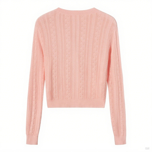 2025 nueva moda de punto abrigo fino primavera otoño mujer Color sólido tejido cuello pico cárdigan suéter - Product Image 5