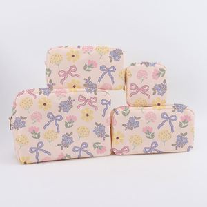 Trousse de Maquillage Portable Imprimée Nœud Violet en Nylon Écologique avec Fermeture Éclair, Imperméable, pour Femmes, Personnalisable DIY, Voyage - Product Image 2