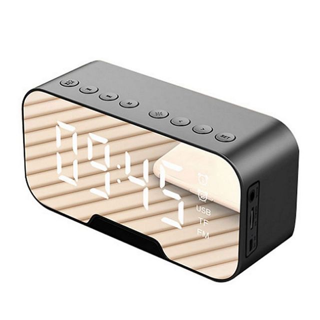 Wholesale Portable Rechargeable Mini LED Mirror BT Speaker Aux TF FM Radio Dual Alarm Customizable Digital Analog Table Clocks
