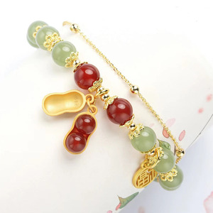 Hetian Jade Peanut Bracelet For Women Red Green Beads Gold Charm Gift Jewelry Fashion Charm Bracelets - Product Image 1