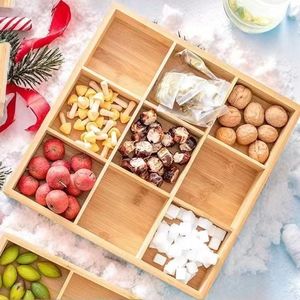 Bamboo Divided <b>Tray</b> Nine Compartment Serving Plate For Snacks Fruits <b>Tea</b> Coffee Desktop Use - Product Image 3