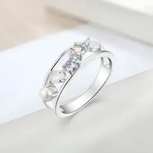 New Arrivals Design 925 Sterling Silver Jewelry White Jade Glass Stone Cubic Zirconia Engagement Rings Women