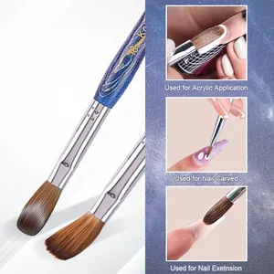 Pincel Profesional para Uñas de Acrílico Kolinsky 100% Puro, Mango de Bambú, Punta Delineadora, Férula Rizada para Gel UV, Escultura de Uñas, DIY - Product Image 2