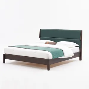 Modern Bed Frame Home Furniture Solid Ash Wood Upholstered Hedboard King size Twin Size Bed with Pine Slats Bedroom Furniture