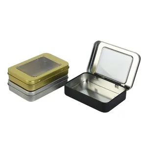 Empty Sliver Color Custom Printed Unique Metal Square Jar Box Tea Jewelry RectangularTin Packaging with Window And Foam