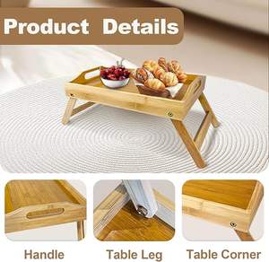 Plateau de lit en bambou Jambes pliantes Plateau de petit-déjeuner léger et écologique pour manger Vaisselle portable robuste pour ordinateur portable - Product Image 3