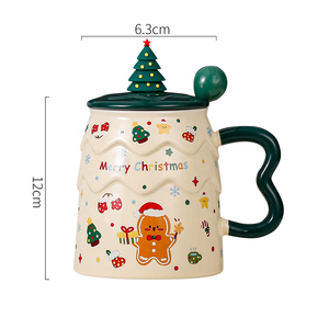 Juego de Tazas de Cerámica <span class=keywords><strong>Verde</strong></span> Navideñas Creativas de Alta Calidad Personalizadas con Tapa <span class=keywords><strong>y</strong></span> Cuchara, Taza de Porcelana Roja, Caja de Regalo para Regalos de Boda - Product Image 6