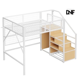 <span class=keywords><strong>Lit</strong></span> <span class=keywords><strong>mezzanine</strong></span> moderne DNF 140x200cm <span class=keywords><strong>avec</strong></span> bande LED, échelle de <span class=keywords><strong>rangement</strong></span>, étagères ouvertes <span class=keywords><strong>et</strong></span> espace sous le <span class=keywords><strong>lit</strong></span> pour enfants <span class=keywords><strong>et</strong></span> adolescents, blanc (sans matelas) - Product Image 1
