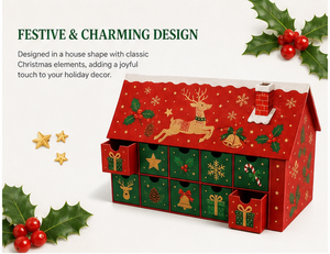 Custom Red House Shaped 12 Days Advent Calendar <b>Box</b> with Drawers Rigid Cardboard <b>Christmas</b> Blind <b>Box</b> Mystery Packaging Gift - Product Image 5