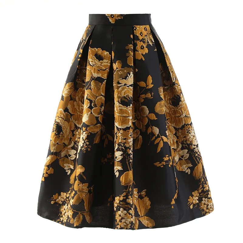 High Quality Vintage Fall Printed Long High Waist Fashion Design Flower Maxi Skirt Women Elegant Modest Digital Printing Flower