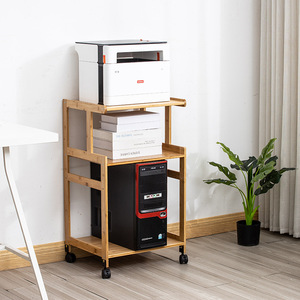 Support d'imprimante en bois massif, tour de rangement multifonctionnelle pour bureau avec tiroir et roulettes pour imprimantes et ordinateurs - Product Image 2