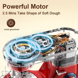 Batteur à pâte électrique, boîtier ABS, engrenage métallique, 2000W, 5,5L, bol en acier inoxydable 304, moteur en cuivre pur à 6 vitesses - Product Image 6