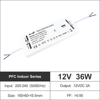 Alimentation LED ultra-mince 36W à tension constante CE/CB/RoHS pour armoire, 200-240V AC-DC 12V 24V IP20 pour bande LED