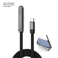 Kabel Pengisi Daya Ponsel dengan Penyangga Multi-Sudut yang Dapat Disesuaikan, Kabel Data Lipat Tipe-C Pengisian Cepat Berbahan Nilon Kepang untuk Ponsel