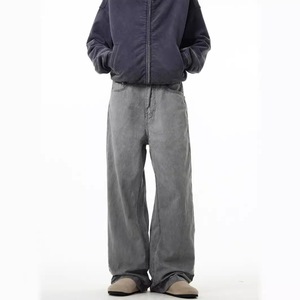 Jean gris vintage polyvalent taille haute pour homme, coupe droite, délavé et déchiré, style décontracté, printemps-automne - Product Image 1