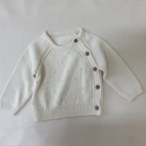 Pointelle 100% Algodão Fios Tricô Crianças Kimono Cardigan Newborn Baby Boys 'Sweaters Crianças Vestuário