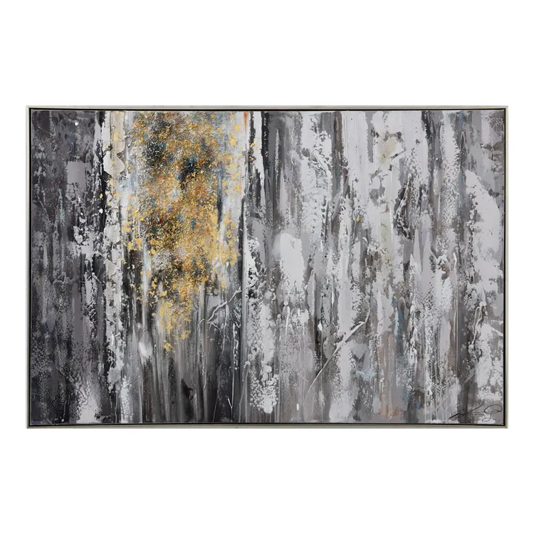 FREE CLOUD Wholesale Abstract Oil Painting On Canvas Handmade Wall Art Gold Foil Gray Canvas Art Oil Painting