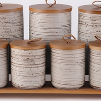 Boîtes de rangement en céramique pour la cuisine, style moderne et luxueux, 7 pièces, pots à épices avec couvercles en bois