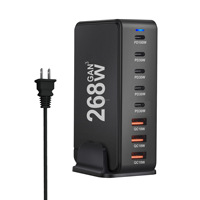Cargador de Escritorio GaN de 268W con 3 Puertos USB C, Estación de Carga Rápida de 8 Puertos, 100W PD, 5 Puertos USB-C, 3 Puertos USB-A, Adaptador de Corriente para Laptop y Escritorio